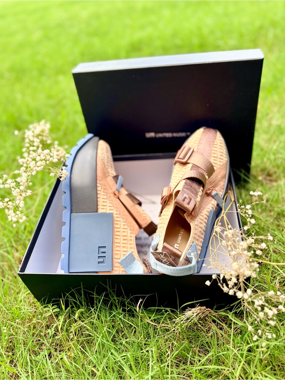 United Nude Tan and Blue Wedge Sandals